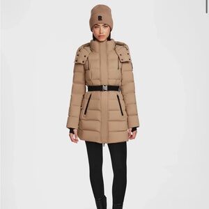 Rudsak Frida M Women's Matte Belted Mid-Length Down Puffer, XS.NWT, Sand/Beige
